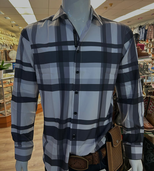 Pavini White & Grey Plaid Button Up Shirt