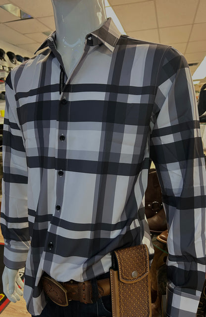 Pavini White & Grey Plaid Button Up Shirt