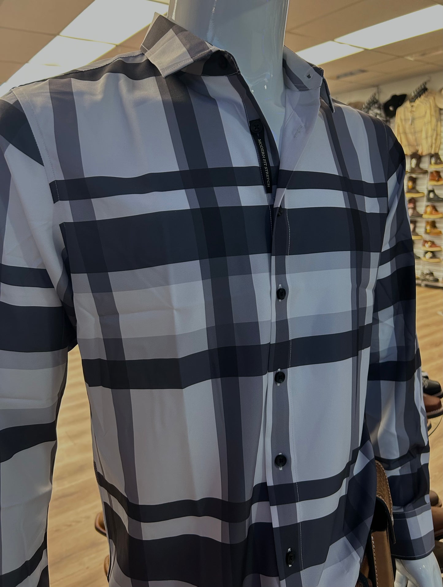 Pavini White & Grey Plaid Button Up Shirt